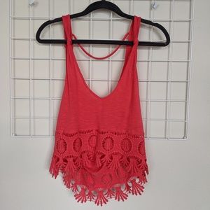 Others Follow Bright Pink Crop Tank Crochet Trim